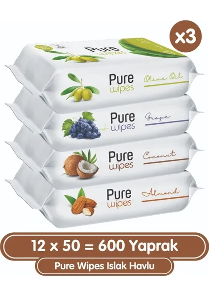 Pure Wipes Islak Havlu 12x50 (600 Yaprak) - Temizlik ve Hijyenin Pratik Yolu